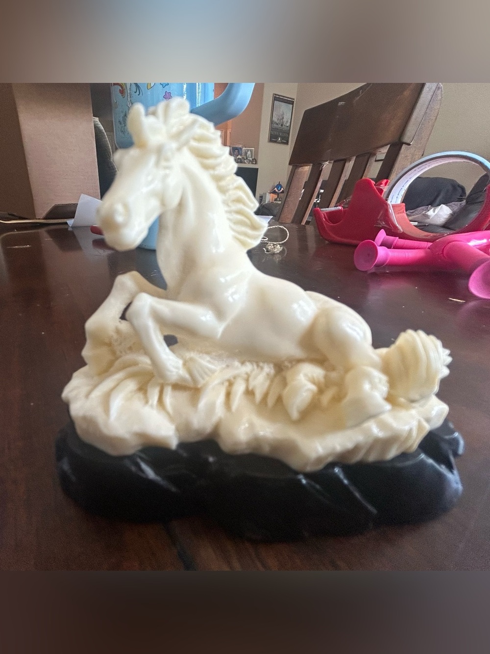 Cream Horse Figurine on Black Base - Decorative Home Art